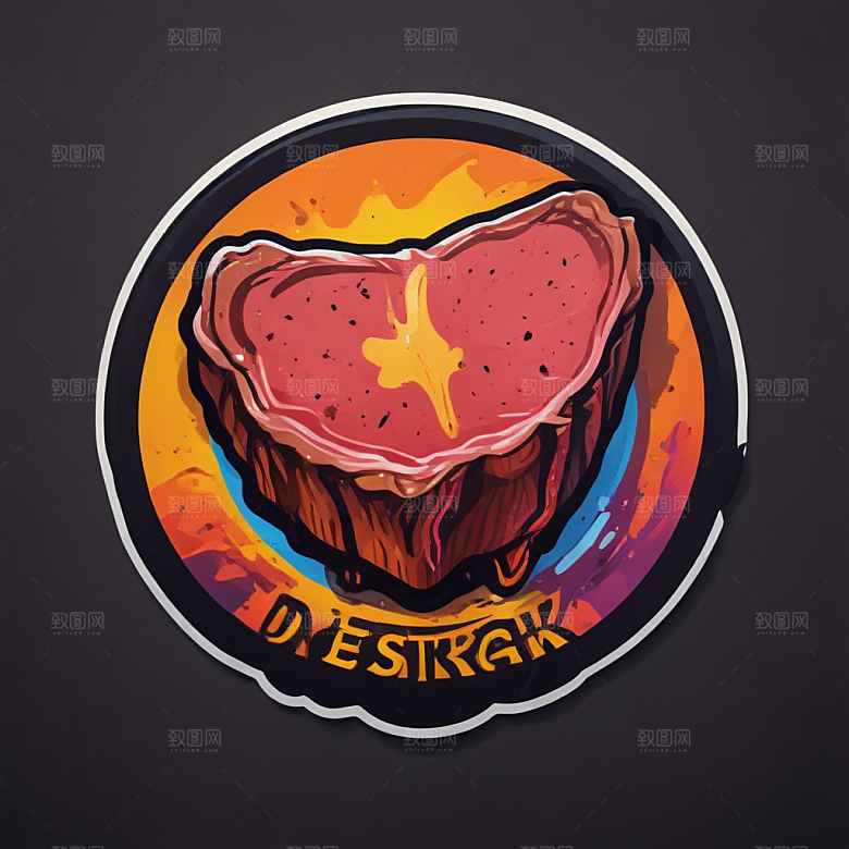 一份牛排插画卡通风格贴纸