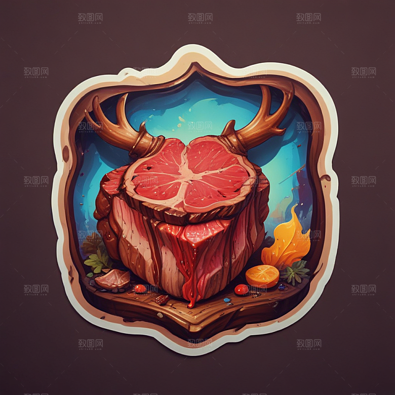 一份牛排插画卡通风格贴纸