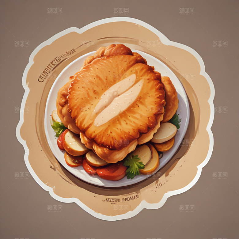 一份鸡排插画卡通风格贴纸