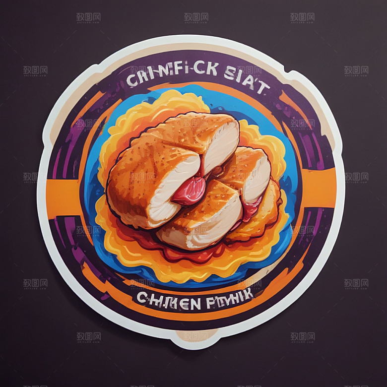 一份鸡排插画卡通风格贴纸