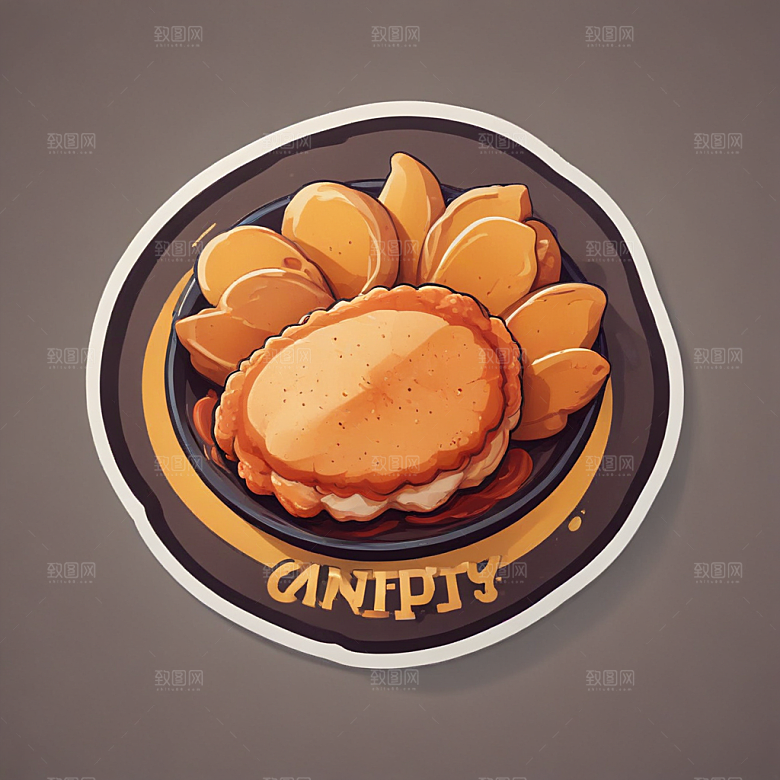 一份鸡排插画卡通风格贴纸