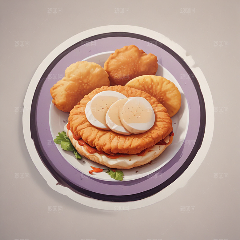 一份鸡排插画卡通风格贴纸