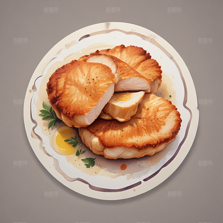 一份鸡排插画卡通风格贴纸
