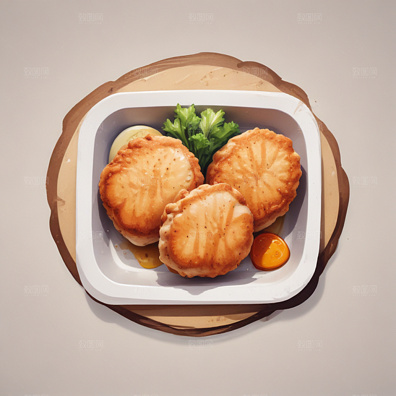 一份鸡排插画卡通风格贴纸