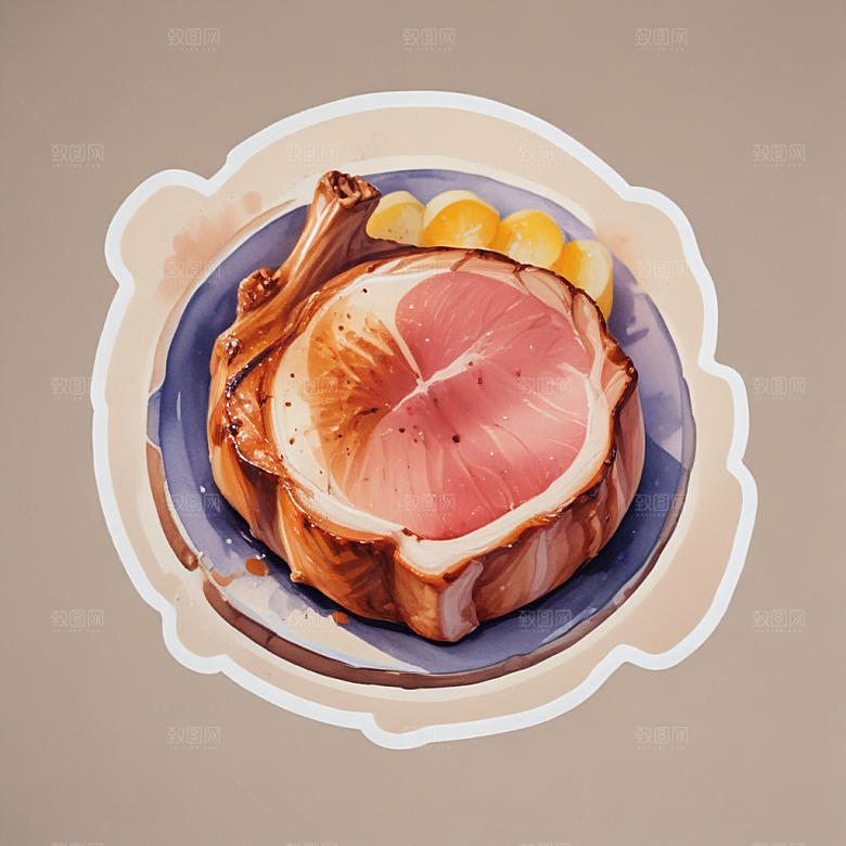 一份猪排插画卡通风格贴纸