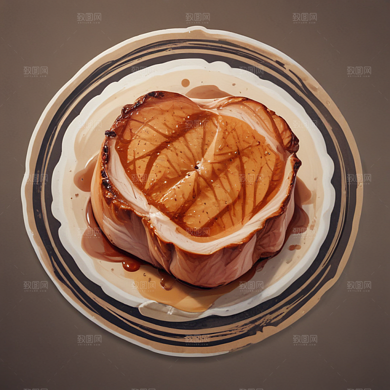 一份猪排插画卡通风格贴纸