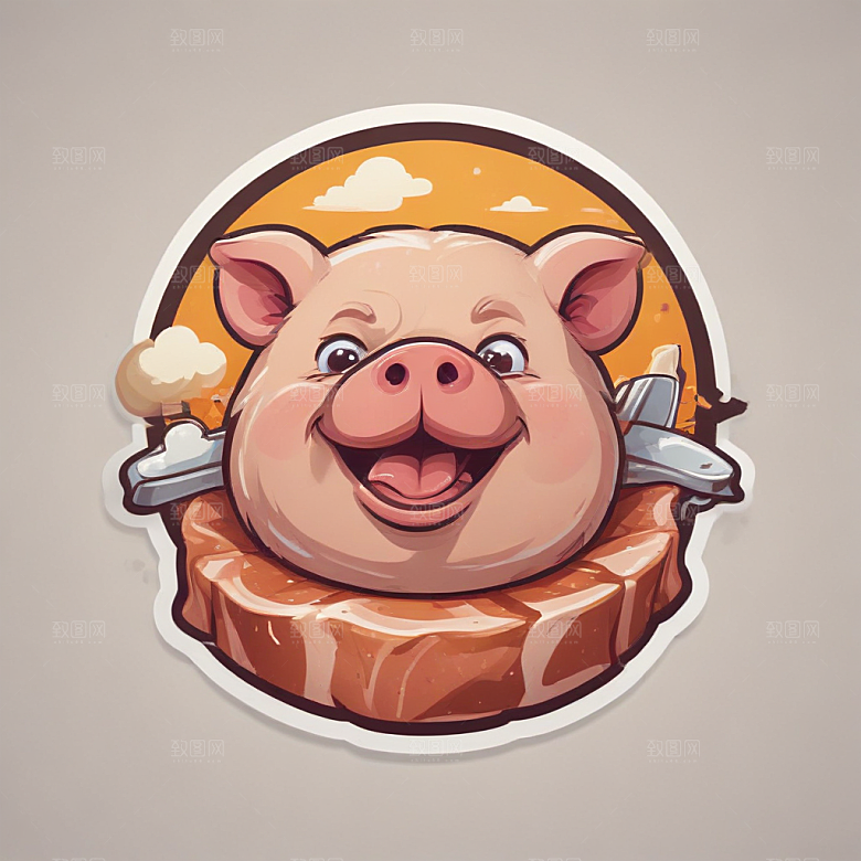 一份猪排插画卡通风格贴纸