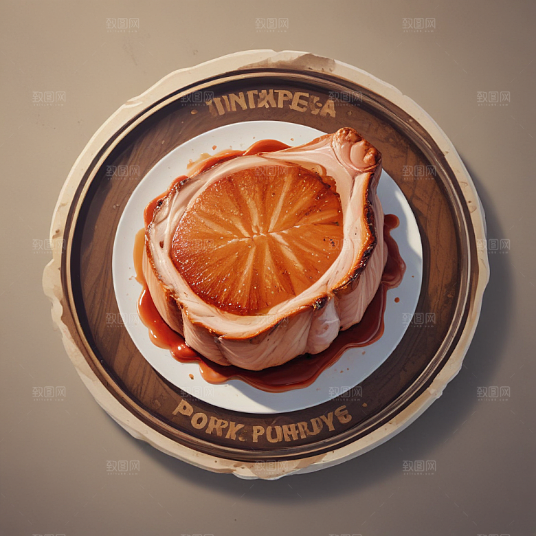 一份猪排插画卡通风格贴纸