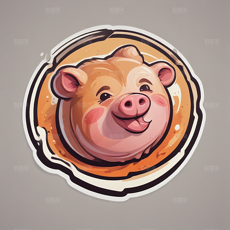 一份猪排插画卡通风格贴纸