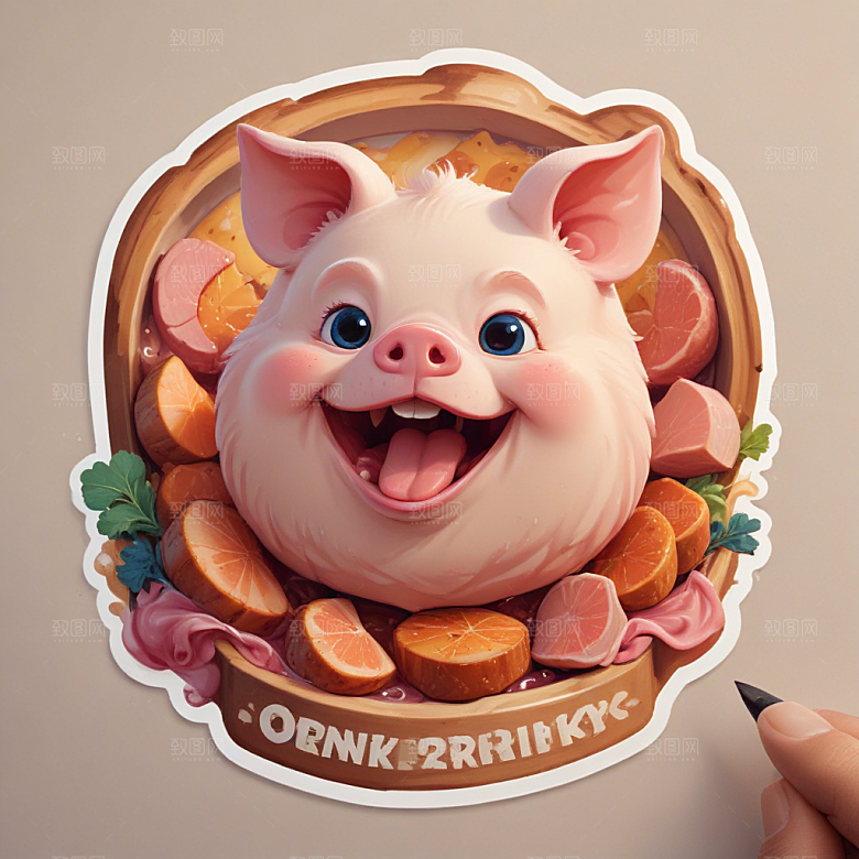 一份猪排插画卡通风格贴纸