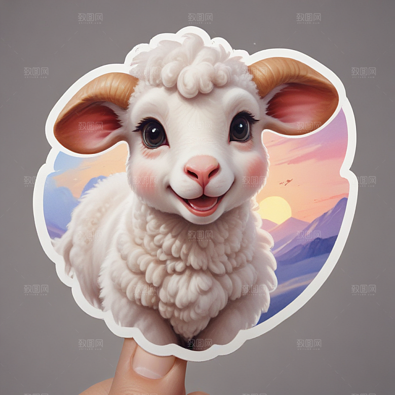 一份羊排插画卡通风格贴纸