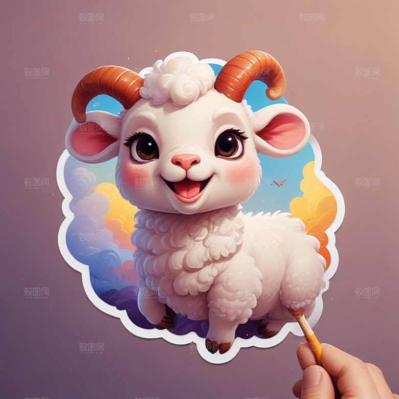 一份羊排插画卡通风格贴纸