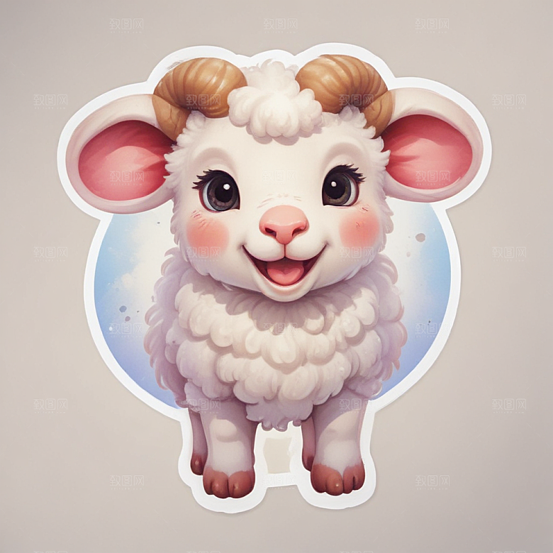 一份羊排插画卡通风格贴纸