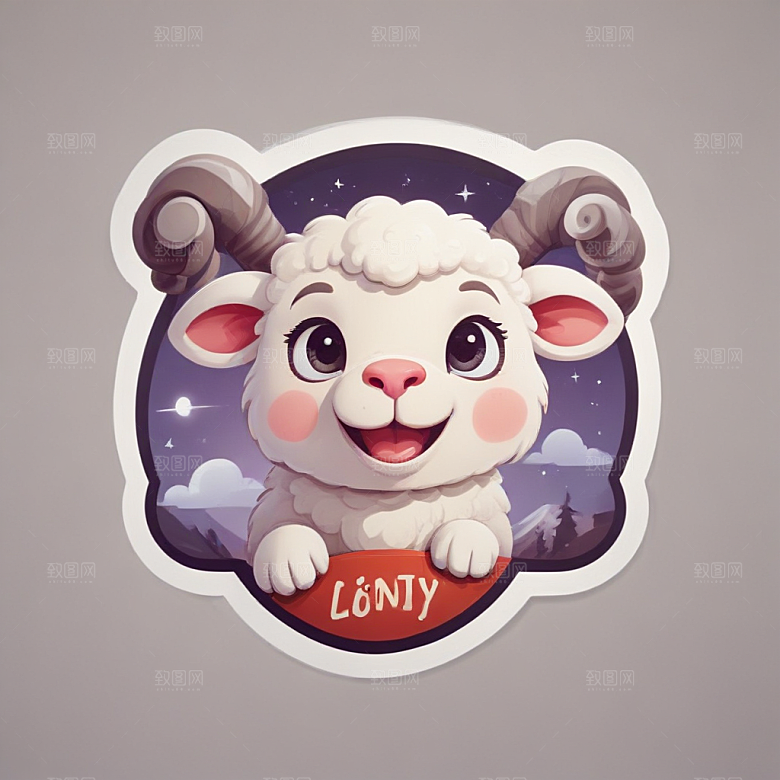 一份羊排插画卡通风格贴纸