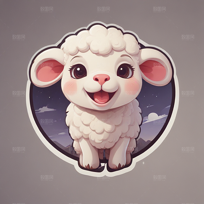 一份羊排插画卡通风格贴纸