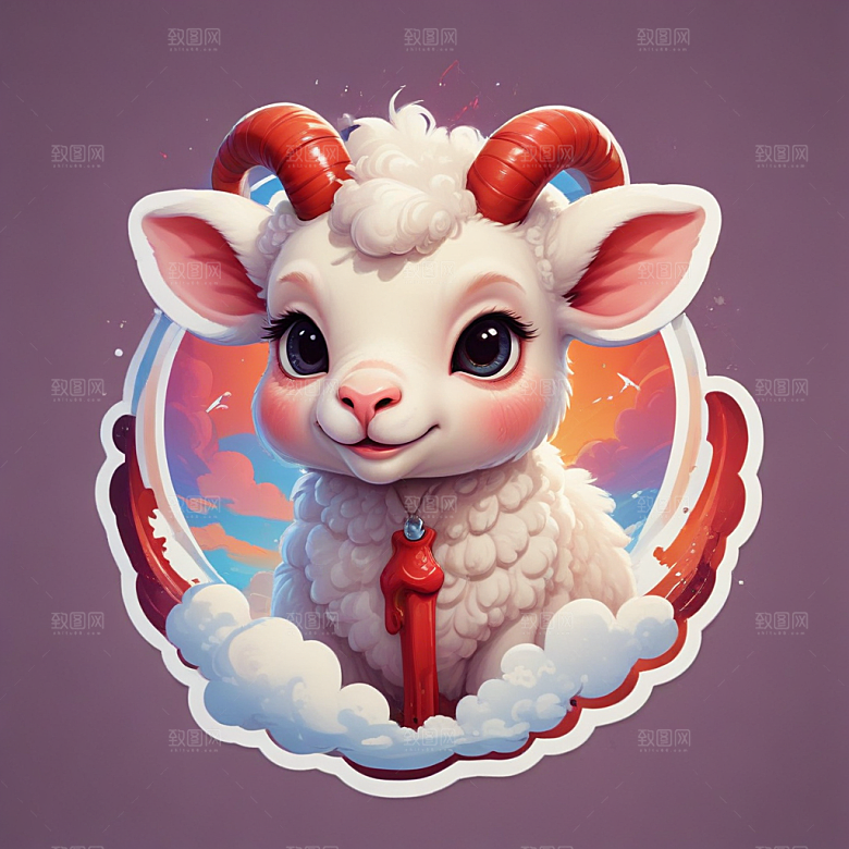 一份羊排插画卡通风格贴纸