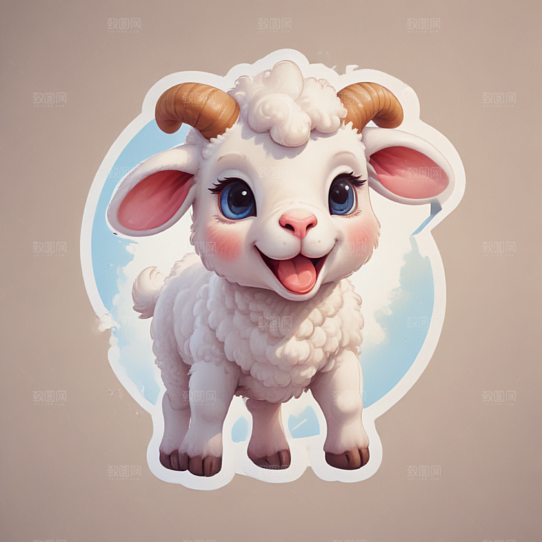 一份羊排插画卡通风格贴纸