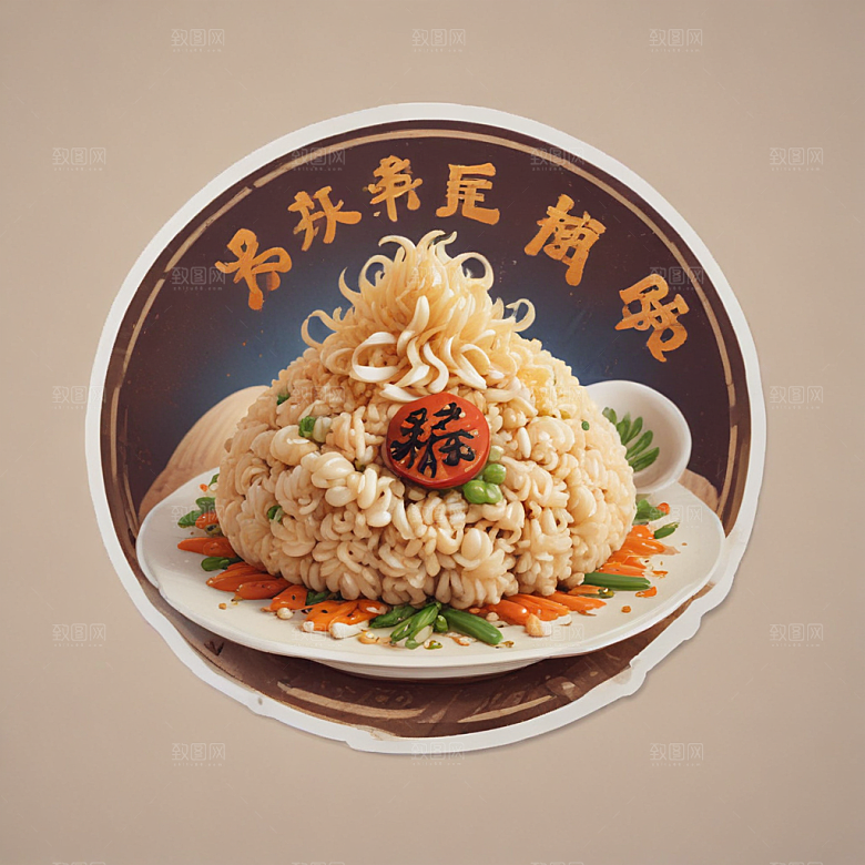 一份扬州炒饭插画卡通风格贴纸