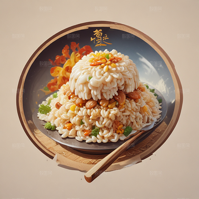 一份扬州炒饭插画卡通风格贴纸
