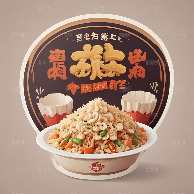 一份扬州炒饭插画卡通风格贴纸