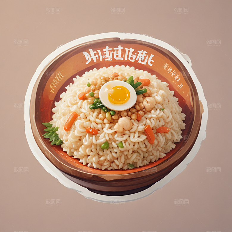 一份扬州炒饭插画卡通风格贴纸