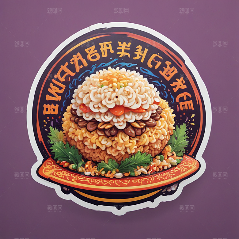 一份扬州炒饭插画卡通风格贴纸