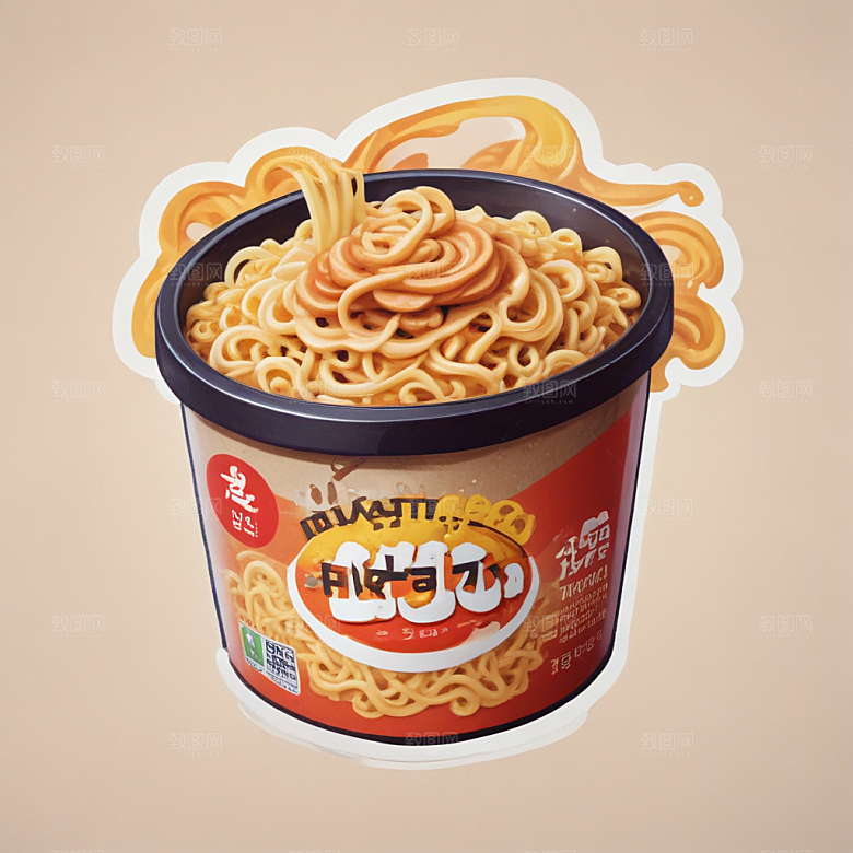 一包泡面插画卡通风格贴纸