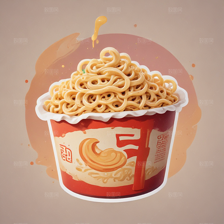一包泡面插画卡通风格贴纸