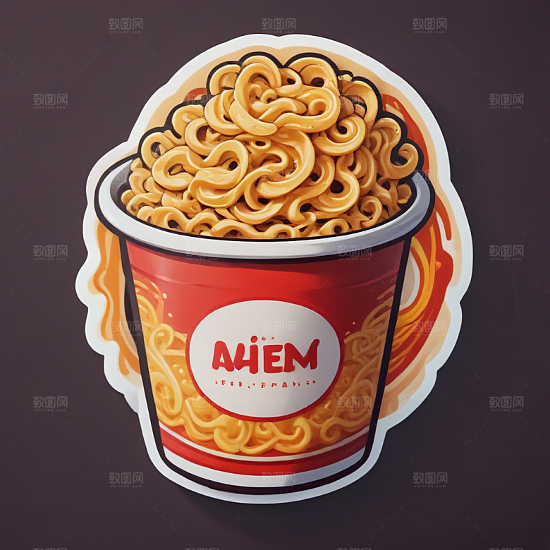 一包泡面插画卡通风格贴纸