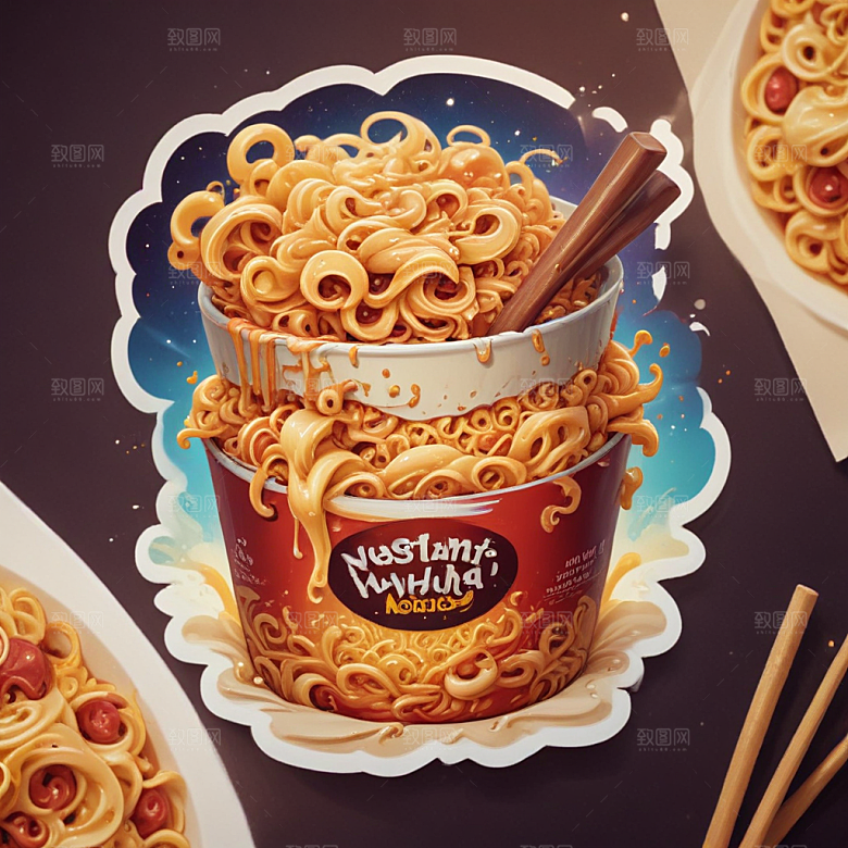 一包泡面插画卡通风格贴纸