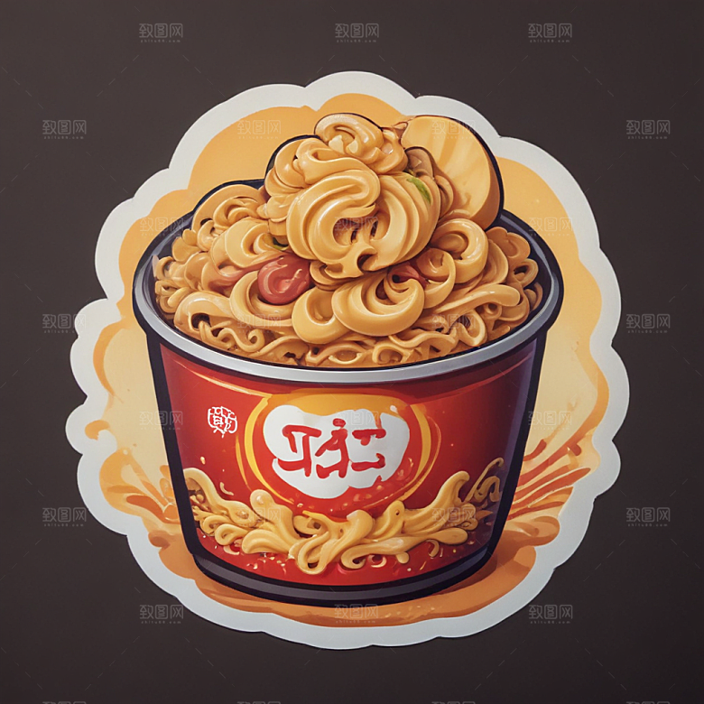一包泡面插画卡通风格贴纸