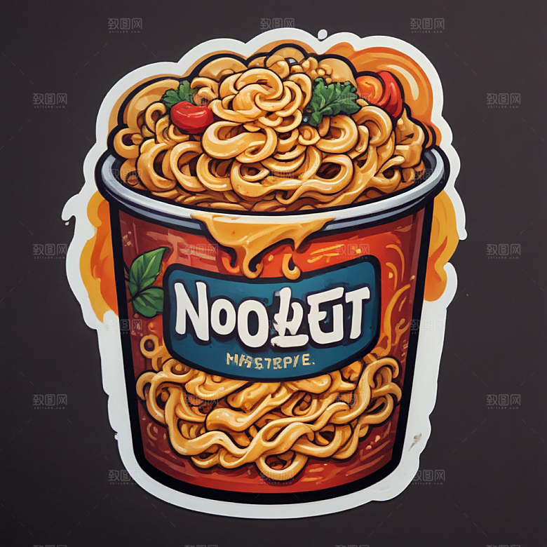 一包泡面插画卡通风格贴纸