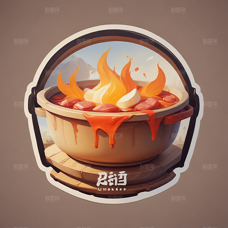 一袋火锅底料插画卡通风格贴纸