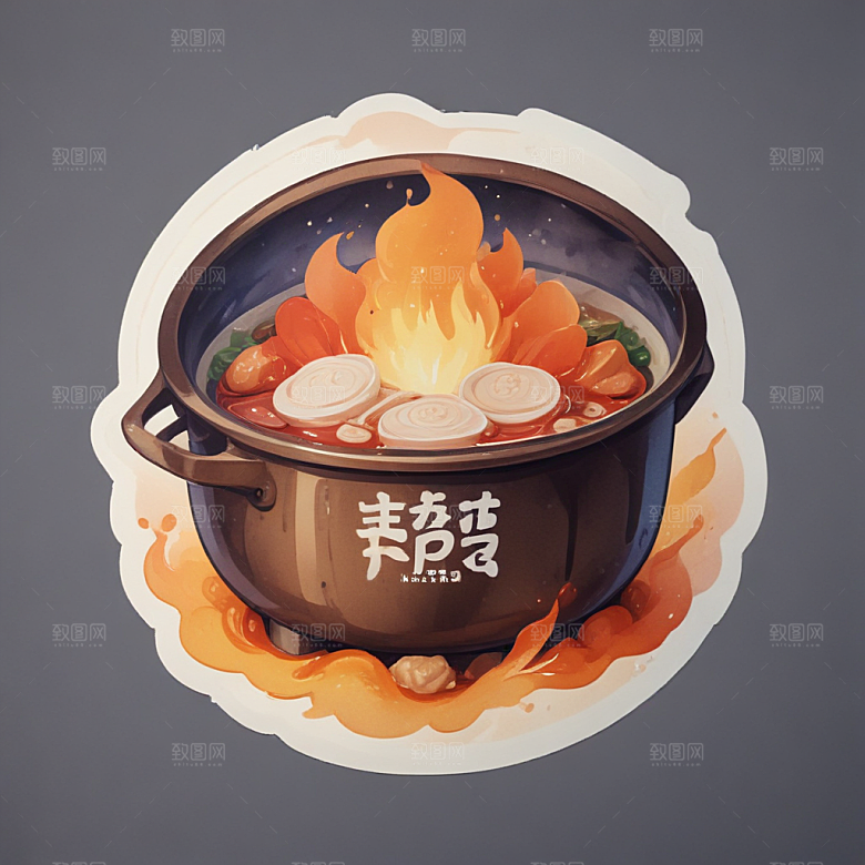 一袋火锅底料插画卡通风格贴纸