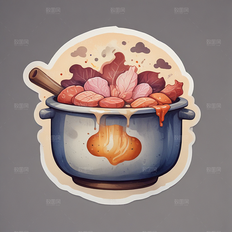 一袋火锅底料插画卡通风格贴纸