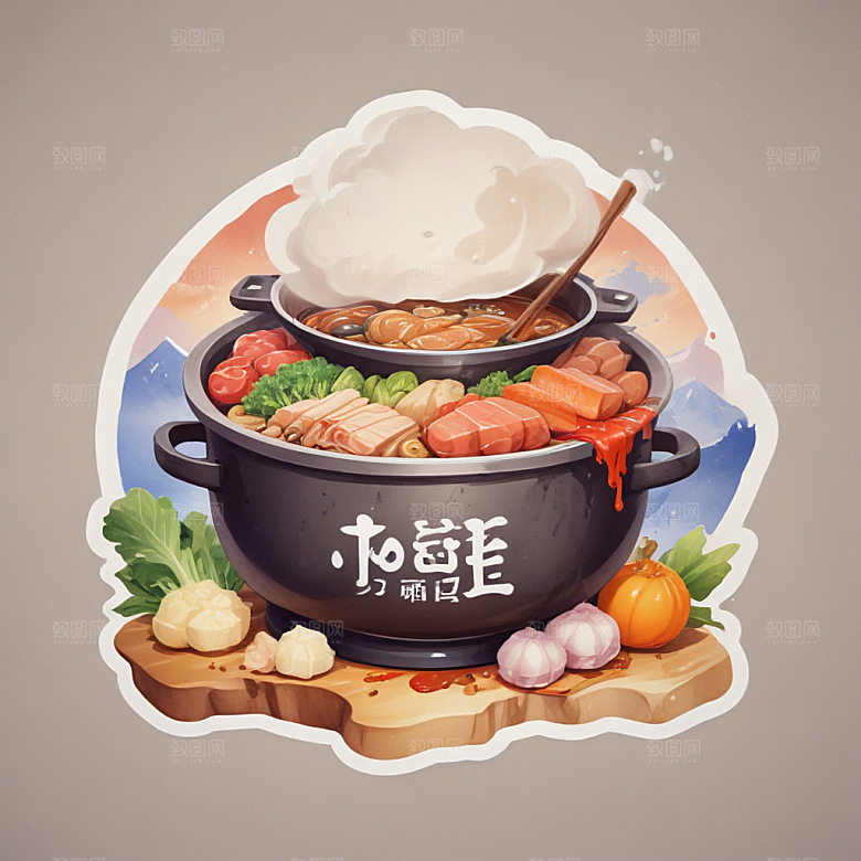 一袋火锅底料插画卡通风格贴纸