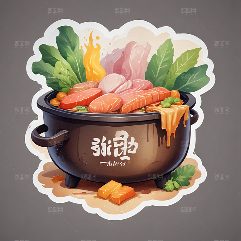 一袋火锅底料插画卡通风格贴纸