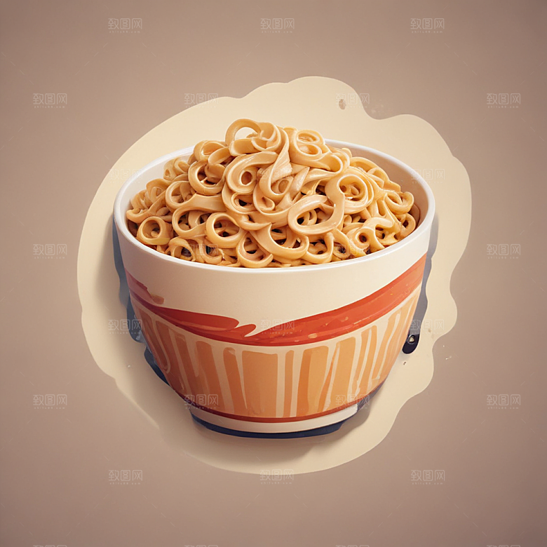 一份拌面插画卡通风格贴纸