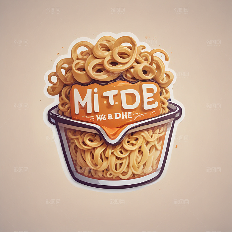 一份拌面插画卡通风格贴纸