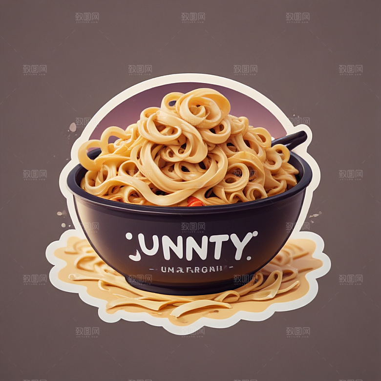 一份拌面插画卡通风格贴纸