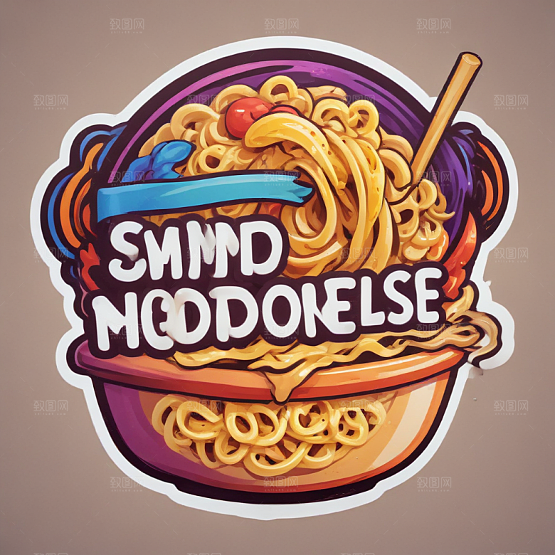 一份拌面插画卡通风格贴纸