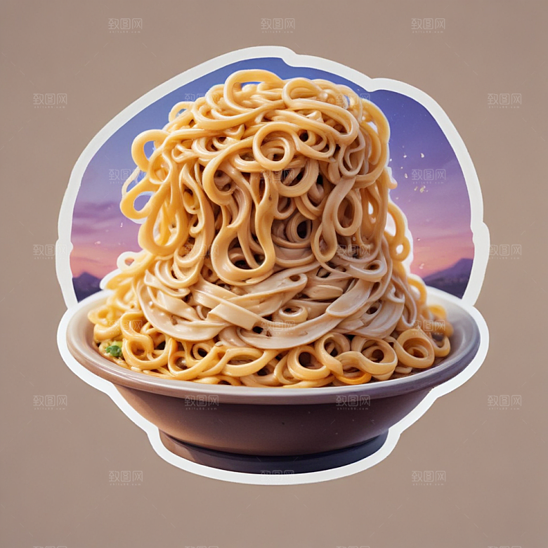 一份拌面插画卡通风格贴纸