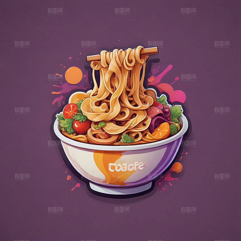 一份拌面插画卡通风格贴纸