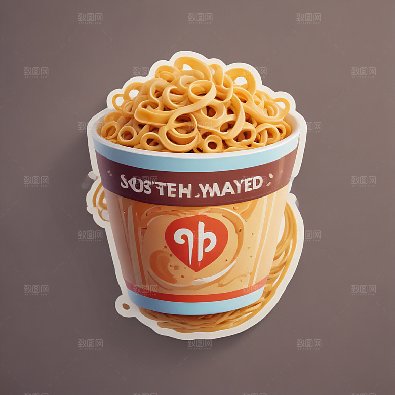 一份拌面插画卡通风格贴纸