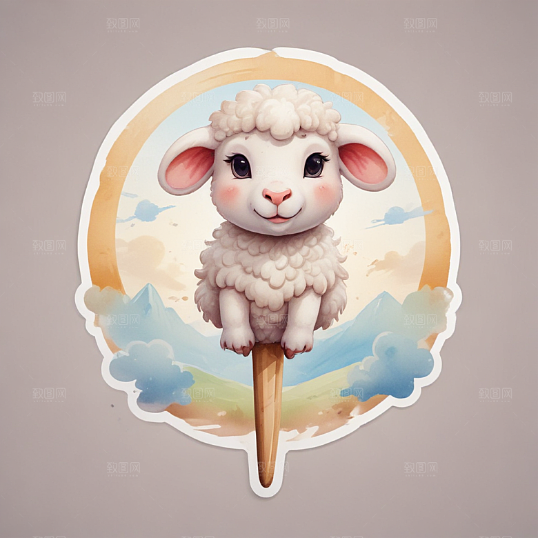 一串羊肉串插画卡通风格贴纸