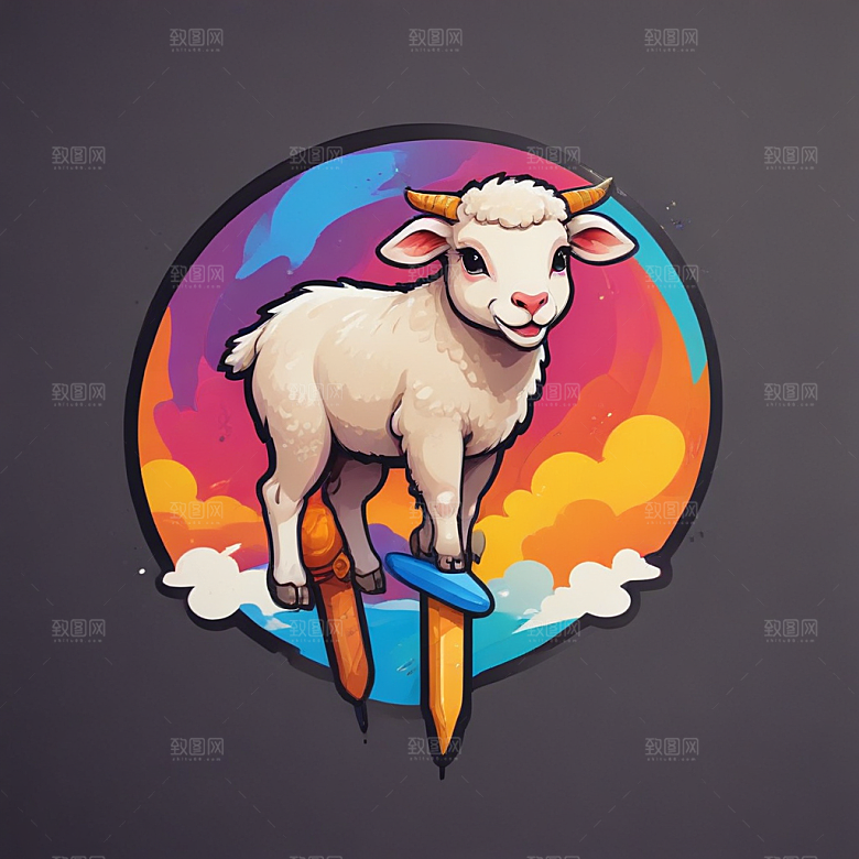 一串羊肉串插画卡通风格贴纸