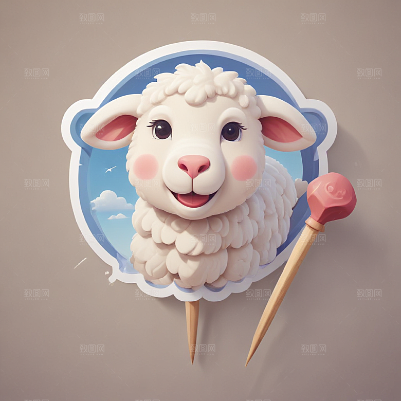 一串羊肉串插画卡通风格贴纸