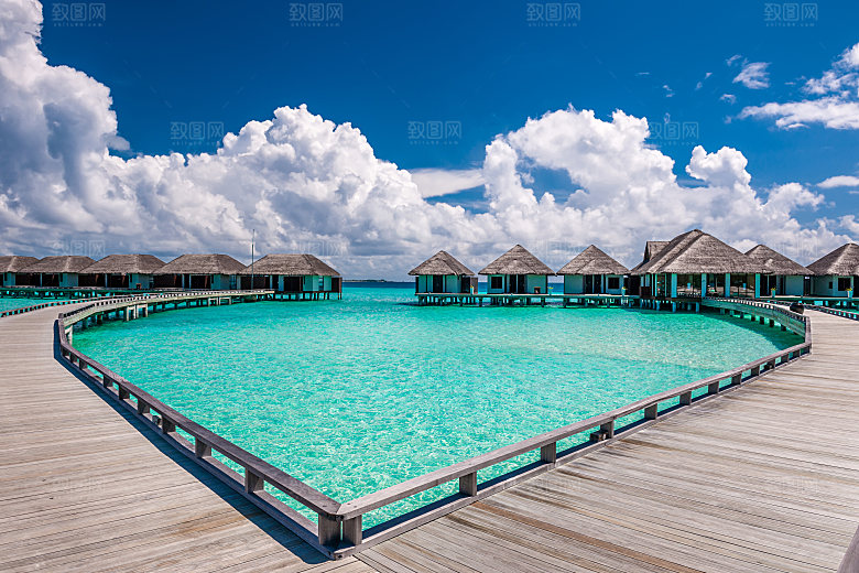 美丽的海滩水平房马尔代夫
