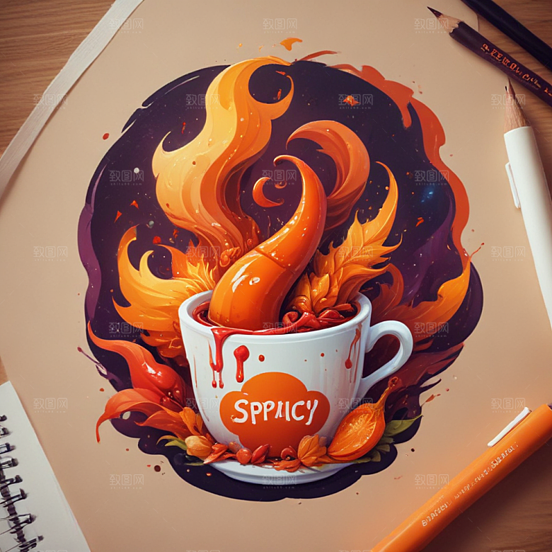 一份麻辣烫插画卡通风格贴纸