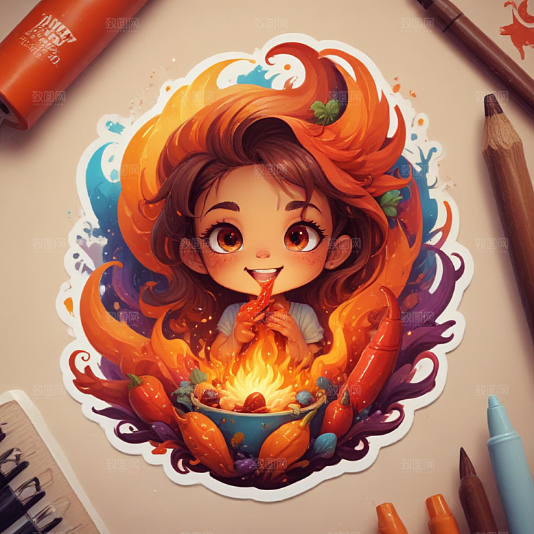 一份麻辣烫插画卡通风格贴纸